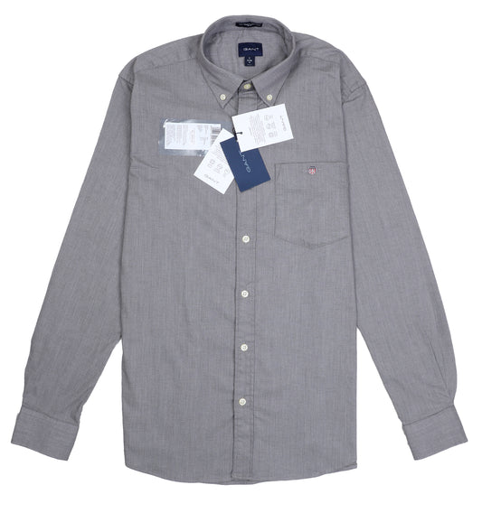 GANT Misty Charcoal Tailored Fit Long Sleeve Button-Up Shirt