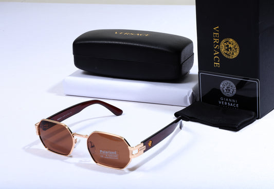 VERSACE Luminous Topaz Octagonal Polarized Sunglasses with Luxe Gold Accents