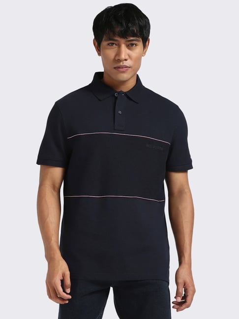 HILFIGER Navy Contrast Stripe Polo Shirt