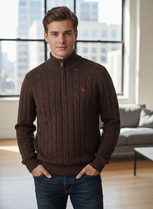 POLO RALPH LAUREN Dusk Crimson Luxe Cable Knit Half-Zip Sweater