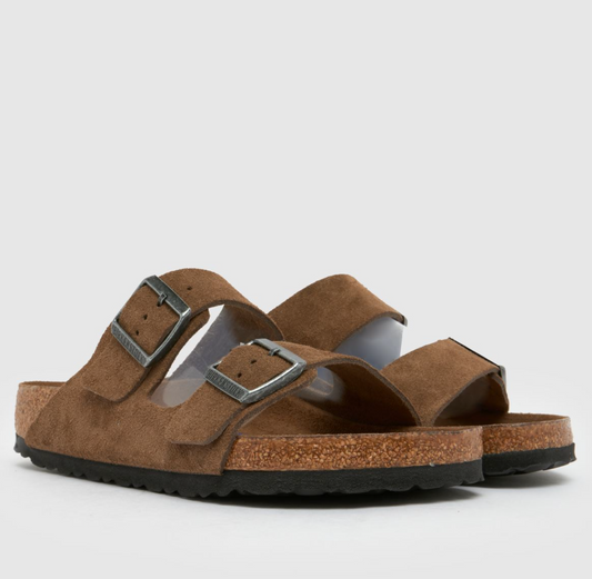 BIRKENSTOCK Pristine Umber Luxe Suede Double Buckle Sandals