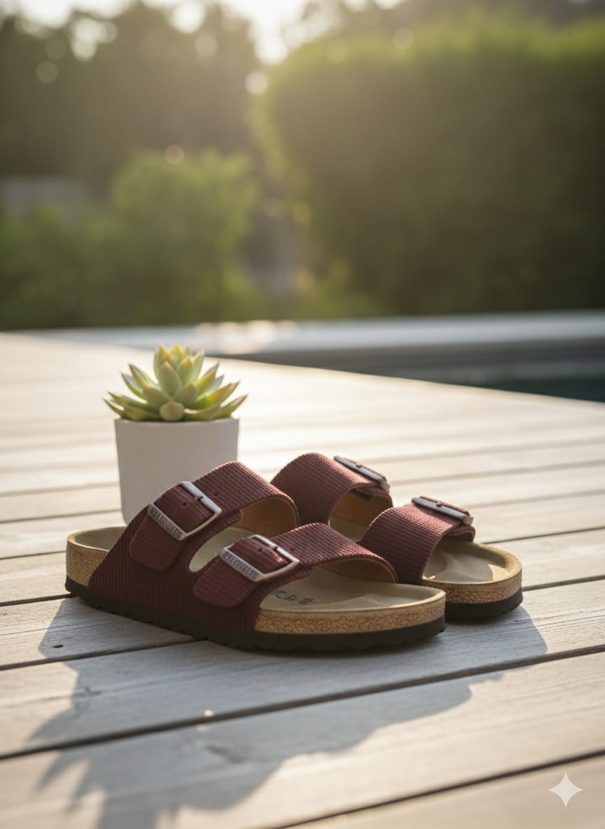 BIRKENSTOCK Rustic Garnet Classic Duo-Buckle Leather Sandals