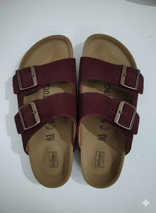 BIRKENSTOCK Rustic Garnet Classic Duo-Buckle Leather Sandals