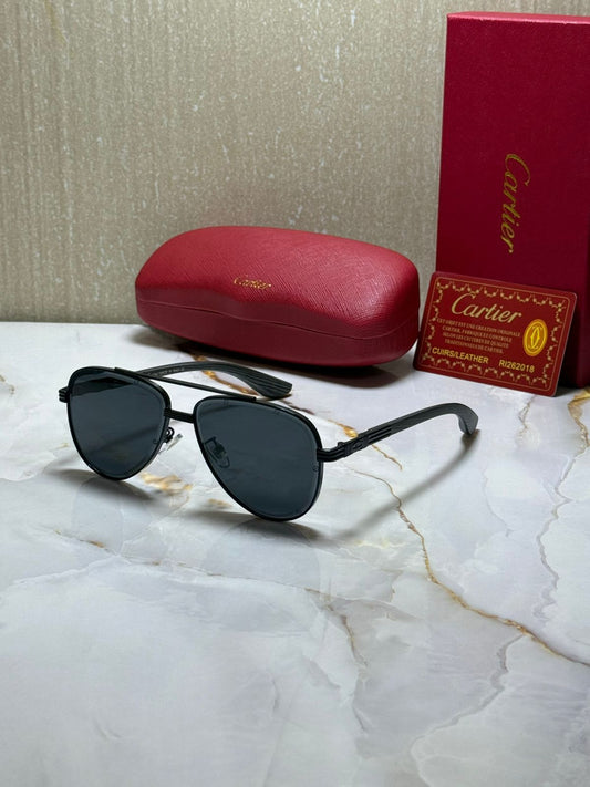 CARTIER Ethereal Slate Luxe Aviator Sunglasses with Ombre Lenses