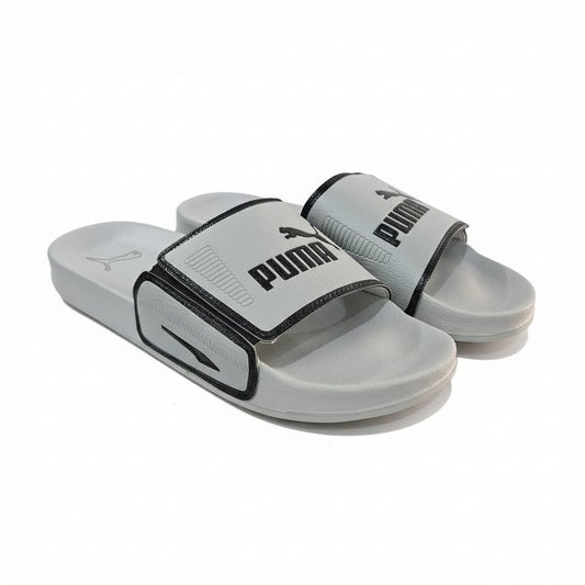 PUMA Misty Silver Luxe Logo Slide Sandals