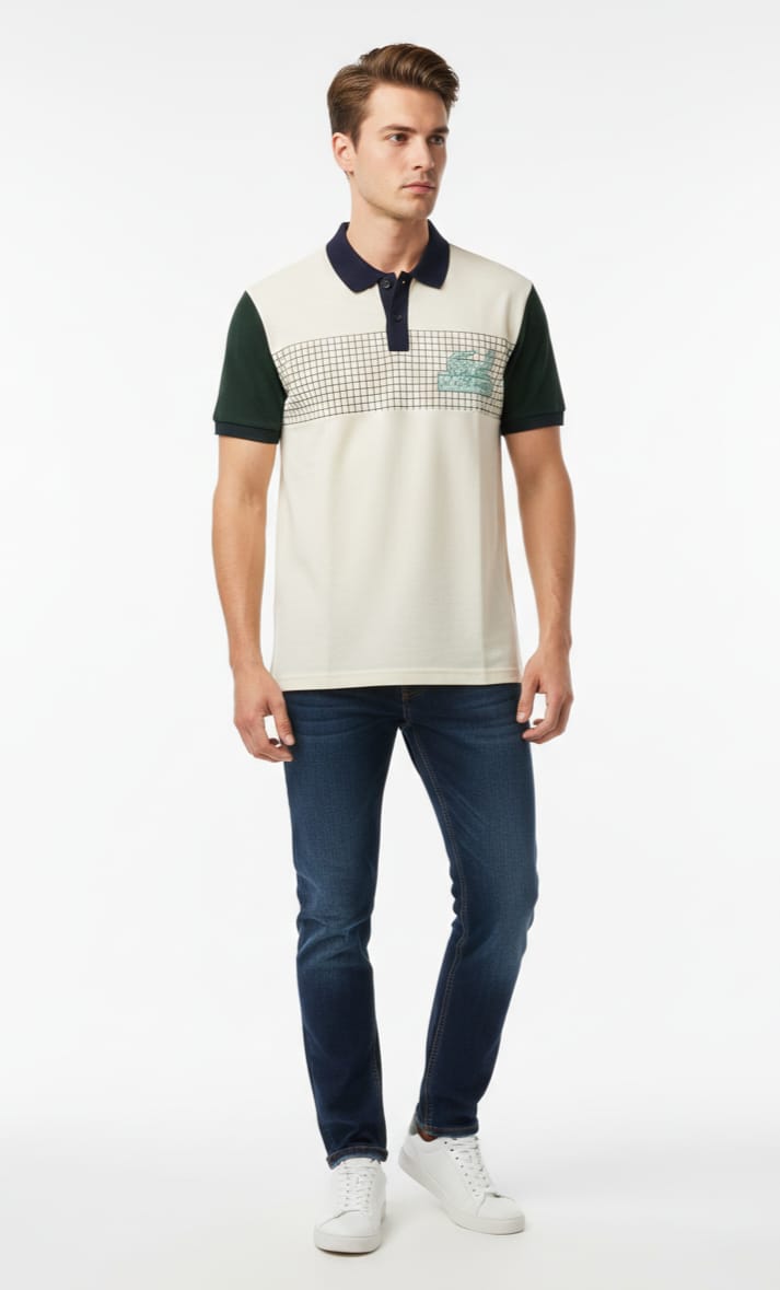 LACOSTE Enchanted Fern Tailored Fit Short Sleeve Piqué Polo Shirt