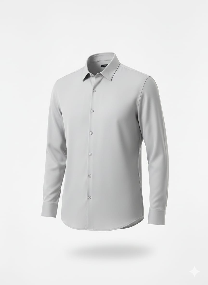 EMPORIO ARMANI Misty Silver Tailored Fit Long Sleeve Button-Up Shirt