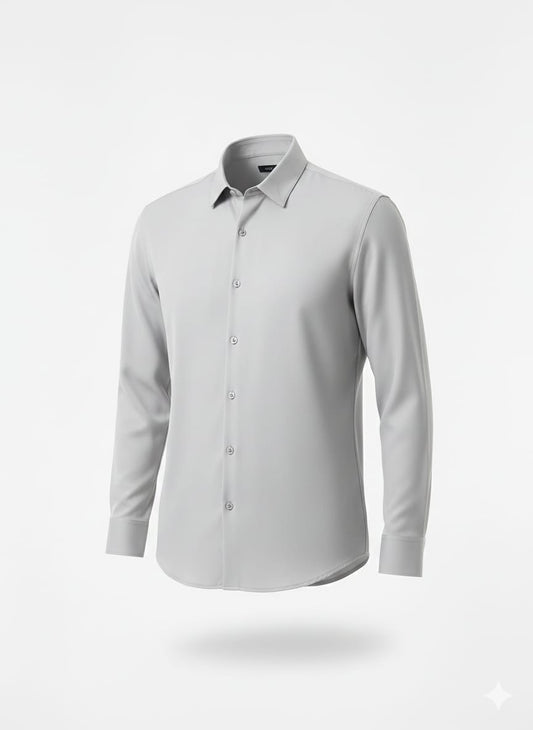 EMPORIO ARMANI Misty Silver Tailored Fit Long Sleeve Button-Up Shirt