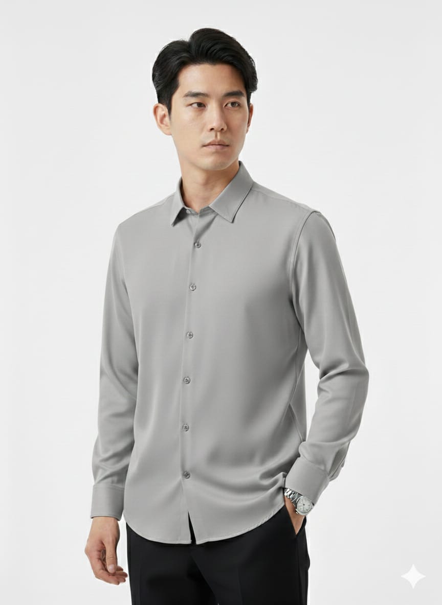 EMPORIO ARMANI Ethereal Ash Modern Fit Long Sleeve Button-Up Shirt in Silver Mist