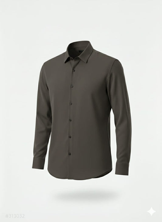 EMPORIO ARMANI Midnight Ash Classic Fit Long Sleeve Japanese Lycra Button-Up Shirt