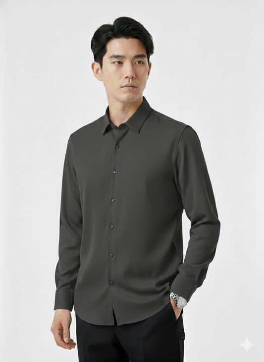 EMPORIO ARMANI Midnight Ash Classic Fit Long Sleeve Japanese Lycra Button-Up Shirt