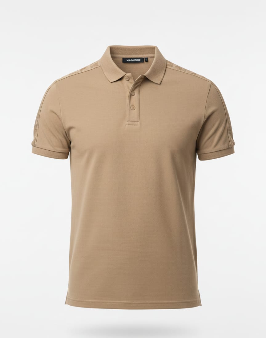 KARL LAGERFELD Sunlit Taupe Luxe Fit Polo Shirt with Shoulder Accents