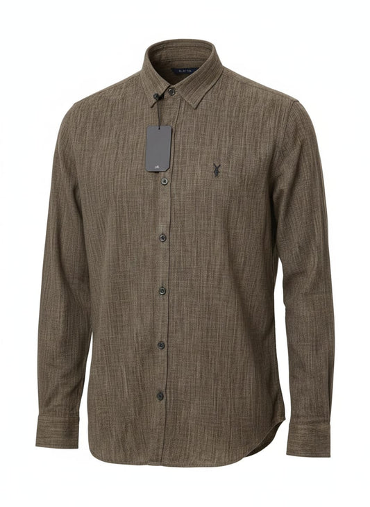 ALLSAINTS Earthy Sage Tailored Fit Long Sleeve Linen Shirt