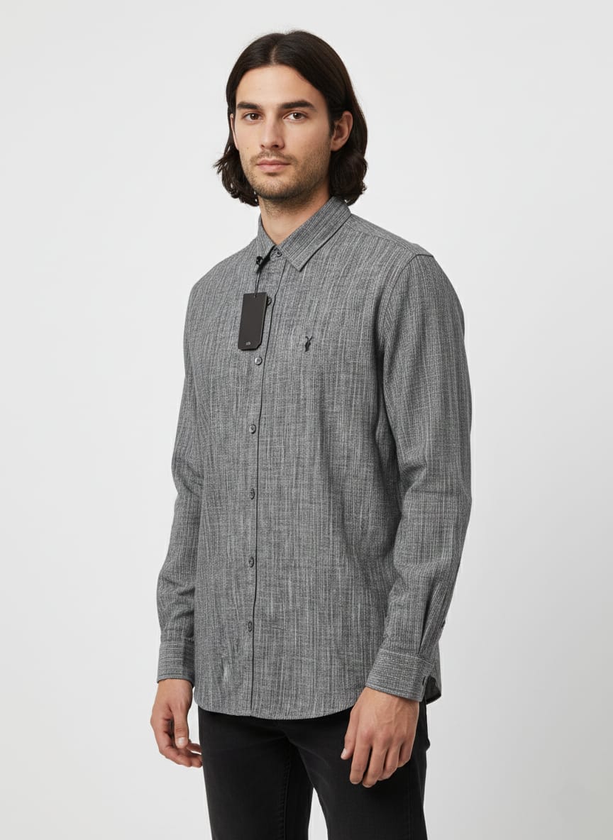 ALLSAINTS Stormy Ash Slim Fit Long Sleeve Linen Shirt
