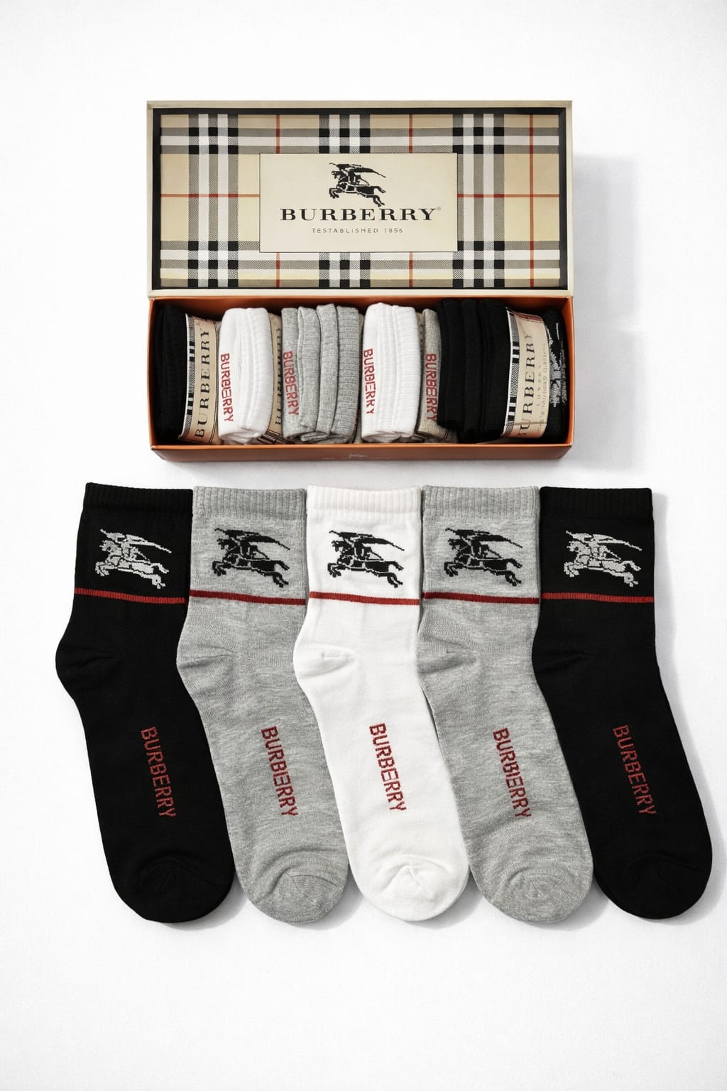 BURBERRY Shadow Onyx Premium Logo Sock Set of 5
