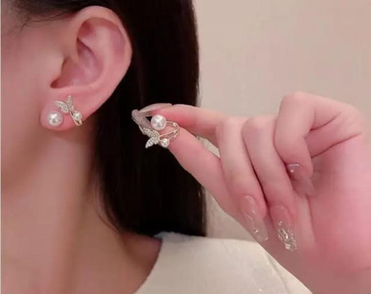 Elegant Adornments Pearl & Crystal Butterfly Earrings