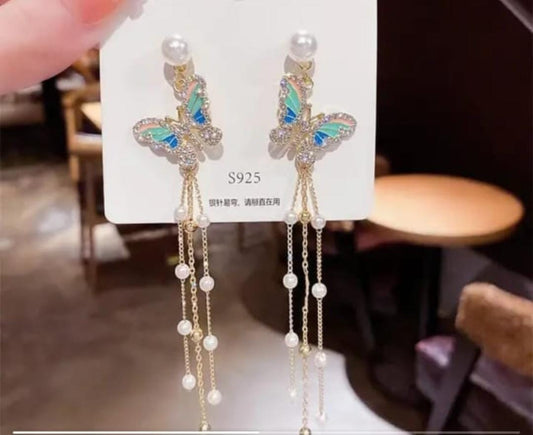 S925 Elegant Butterfly Pearl Drop Earrings