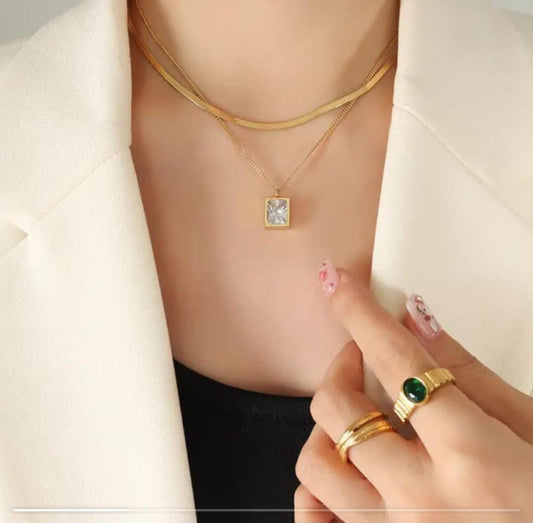 Elegant Essentials Layered Gold Necklace with Diamond Pendant