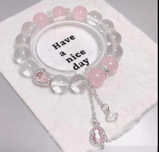 Charming Accessories Heart Charm Pink Beaded Bracelet