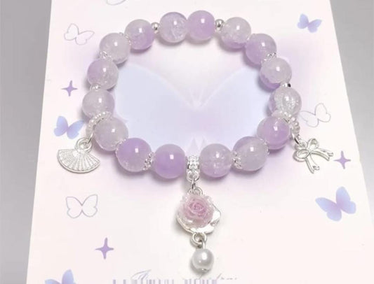 Elegant Adornments Lavender Charm Bracelet with Rose and Pearl