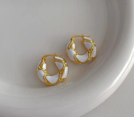 Elegant Adornments Gold and White Hoop Earrings