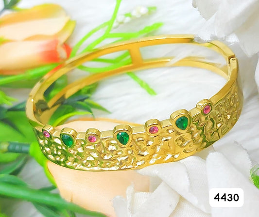 Elegant Adornments Gold Plated Peacock Design Bangle with Green and Pink Stones