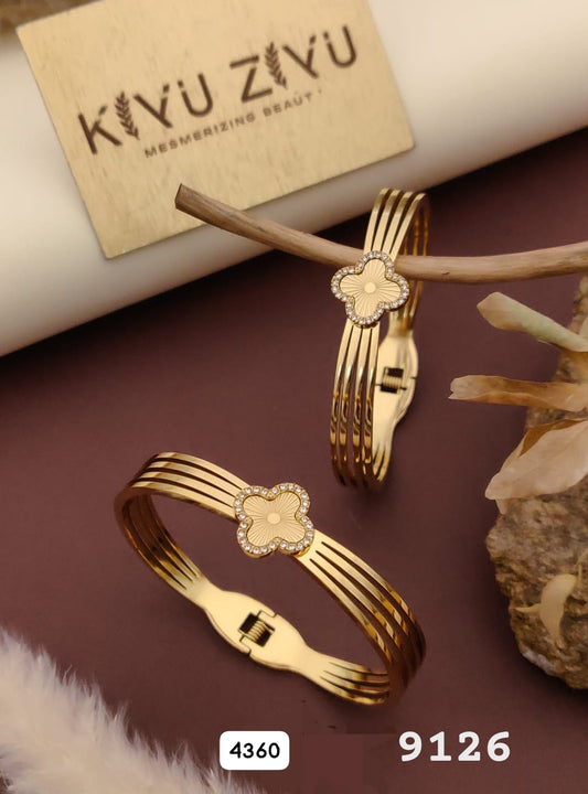KIVU ZIVU Elegant Floral Gold Cuff Bracelet