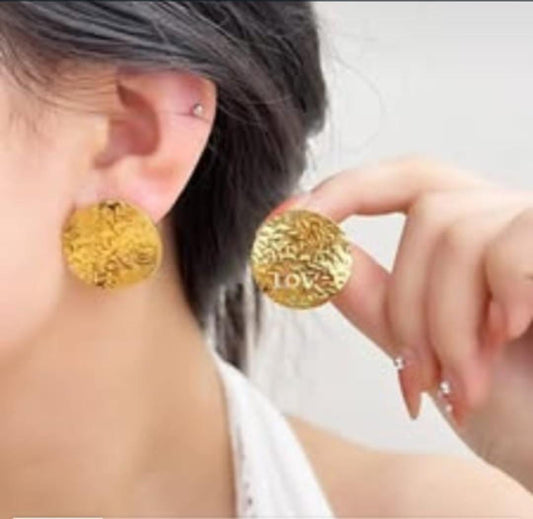 Elegant Touch Love Engraved Gold Statement Earrings