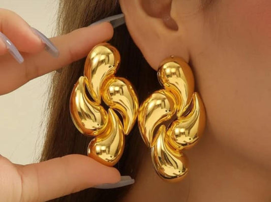 ElegantAura Sculpted Gold Statement Earrings