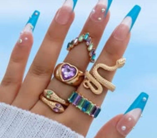 BD GlamourGems Enchanted Ring Set - Heart, Snake & Gemstone Designs