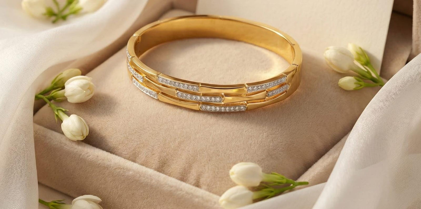 Elegant Jewels Luxe Gold and Diamond Bangle