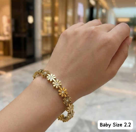 Elegant Blooms Floral Gold Bracelet - Baby Size 2.2
