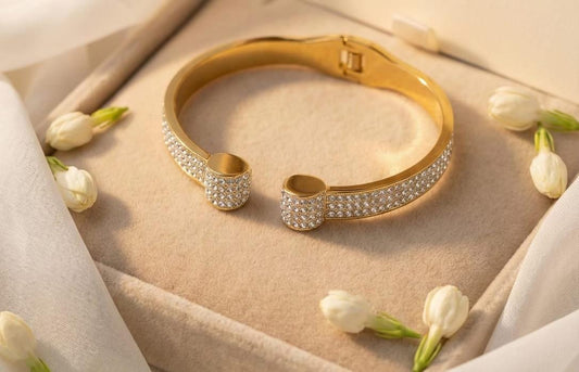 ELEGANT LUXE Luminous Champagne Crystal Cuff Bracelet
