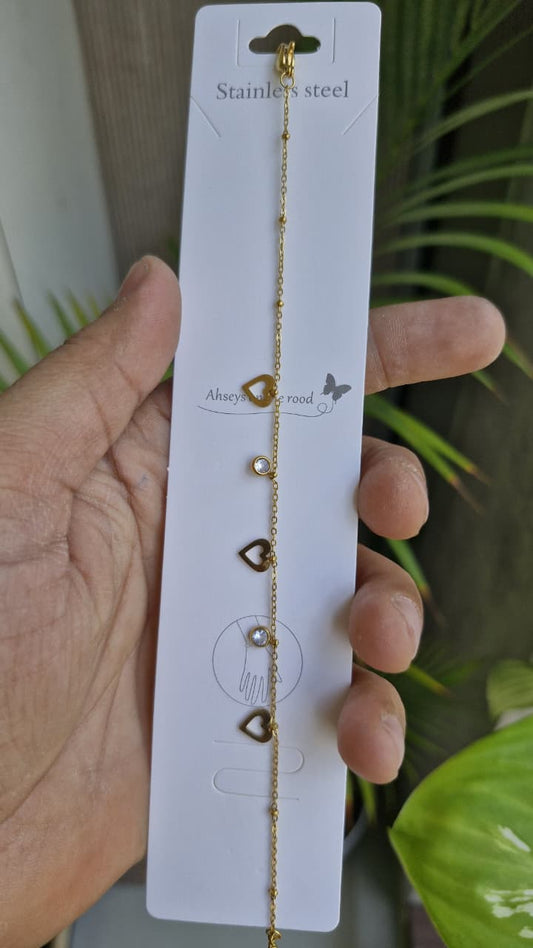 AHSAY Radiant Gold Heart & Crystal Adorned Bracelet T-Shirt