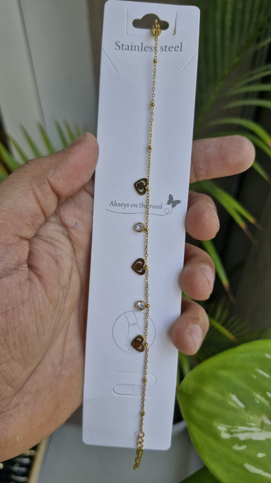 AHSAYS On The Good Golden Ember Heart Charm Stainless Steel Bracelet