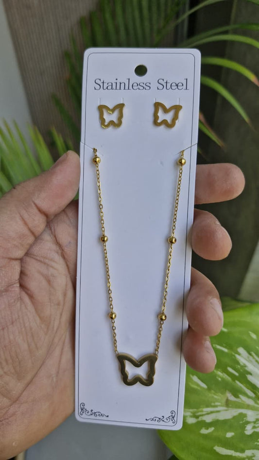 Elegant Accents Butterfly Jewelry Set - Stainless Steel Necklace and Earrings