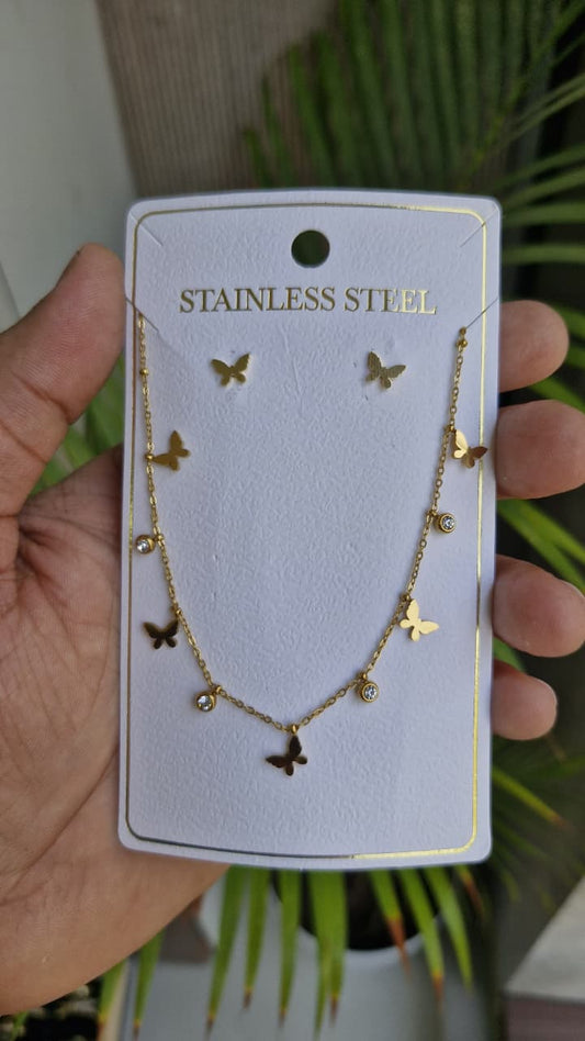 GUCCI Ethereal Gold Butterfly Charm Necklace with Crystal Accents T-Shirt