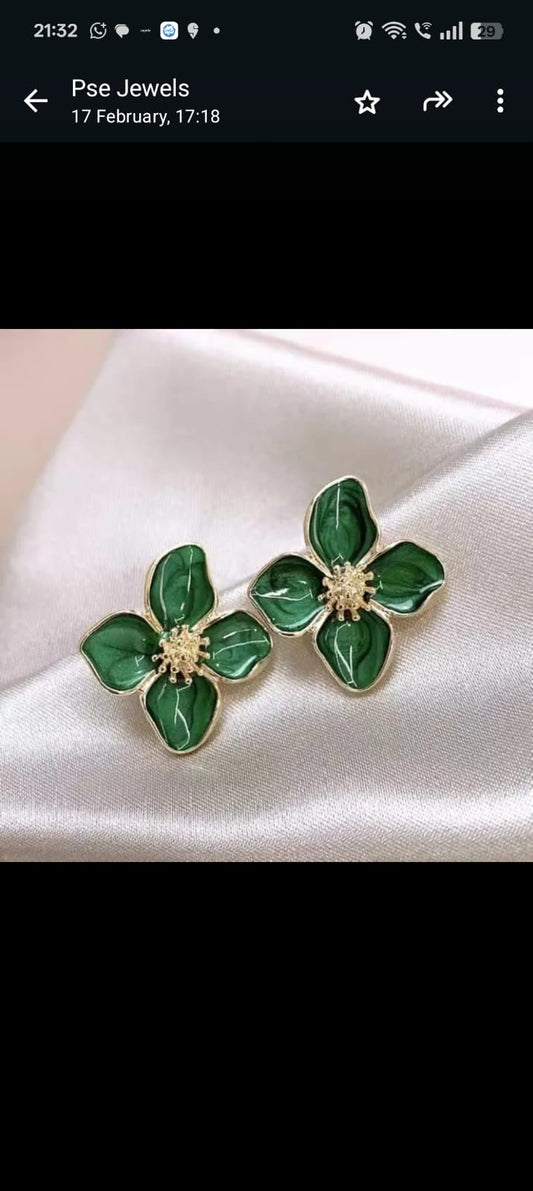 PSE JEWELS Verdant Emerald Enamel Floral Earrings