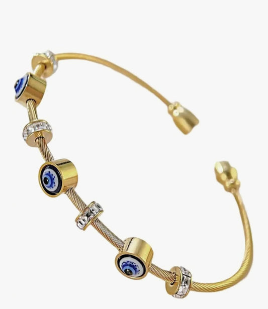 Evil Eye Gold Cable Bracelet with Crystal Accents
