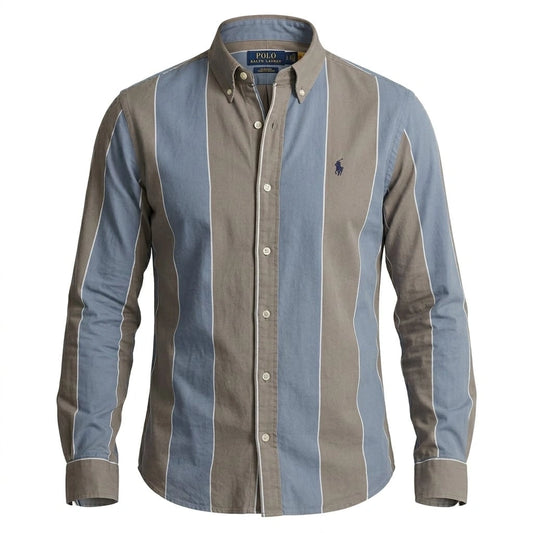 POLO RALPH LAUREN Tranquil Ash Tailored Fit Long Sleeve Striped Shirt