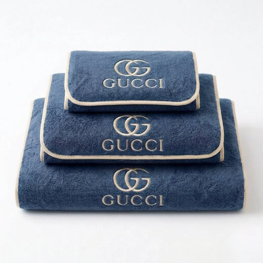 GUCCI Luxury Cotton Towel Set - Navy