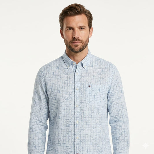 TOMMY HILFIGER Celestial Aqua Tailored Fit Long Sleeve Button-Up Shirt