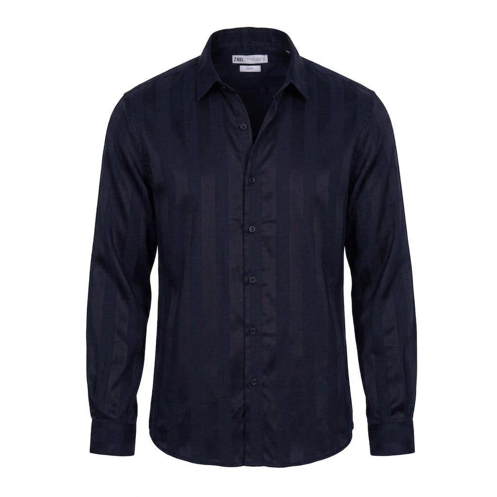 ZARA Lucent Cobalt Echo Tailored Fit Long Sleeve Satin Shirt