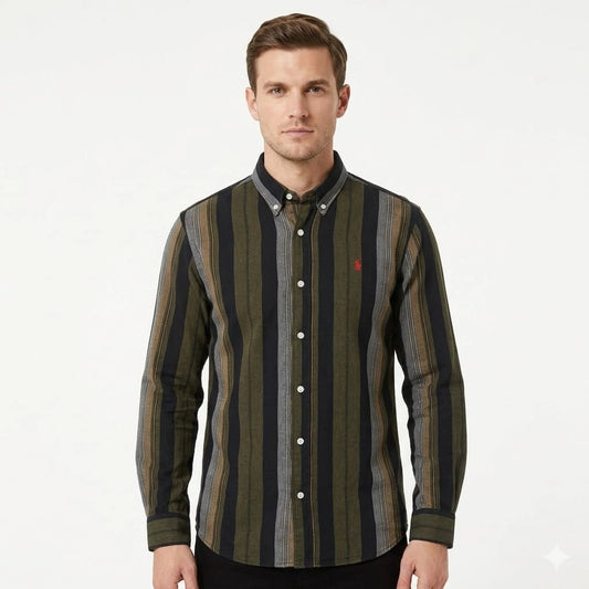 POLO RALPH LAUREN Enchanted Olive Tailored Fit Long Sleeve Striped Shirt