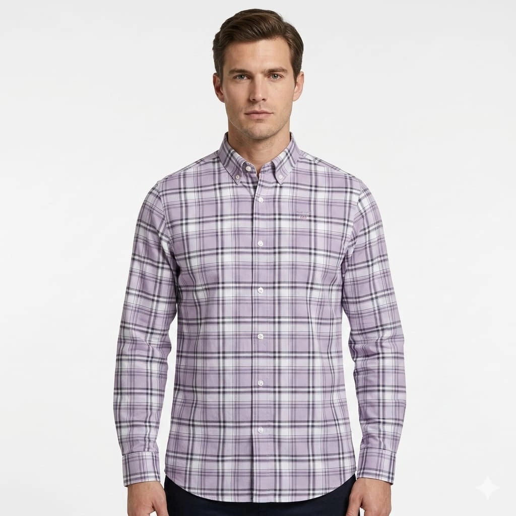GANT Lavender Mist Tailored Fit Long Sleeve Check Shirt