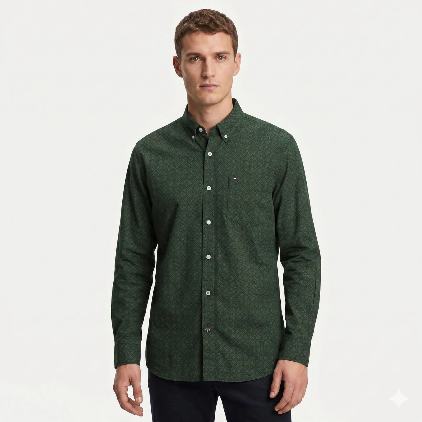 TOMMY HILFIGER Emerald Shadow Regular Fit Long Sleeve Textured Button-Up Shirt