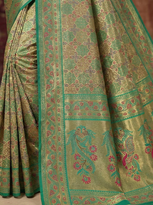 Elegant Weaves Regal Green Silk Saree with Intricate Embroidery