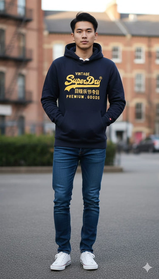 SUPERDRY Vintage Logo Hoodie in Navy