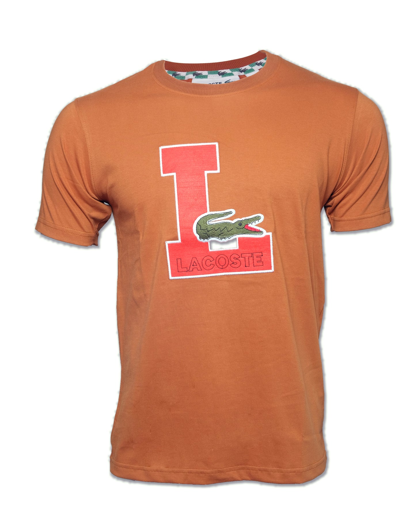 LACOSTE Orange Varsity Patch Croc Logo Appliqué Regular Fit T-shirt