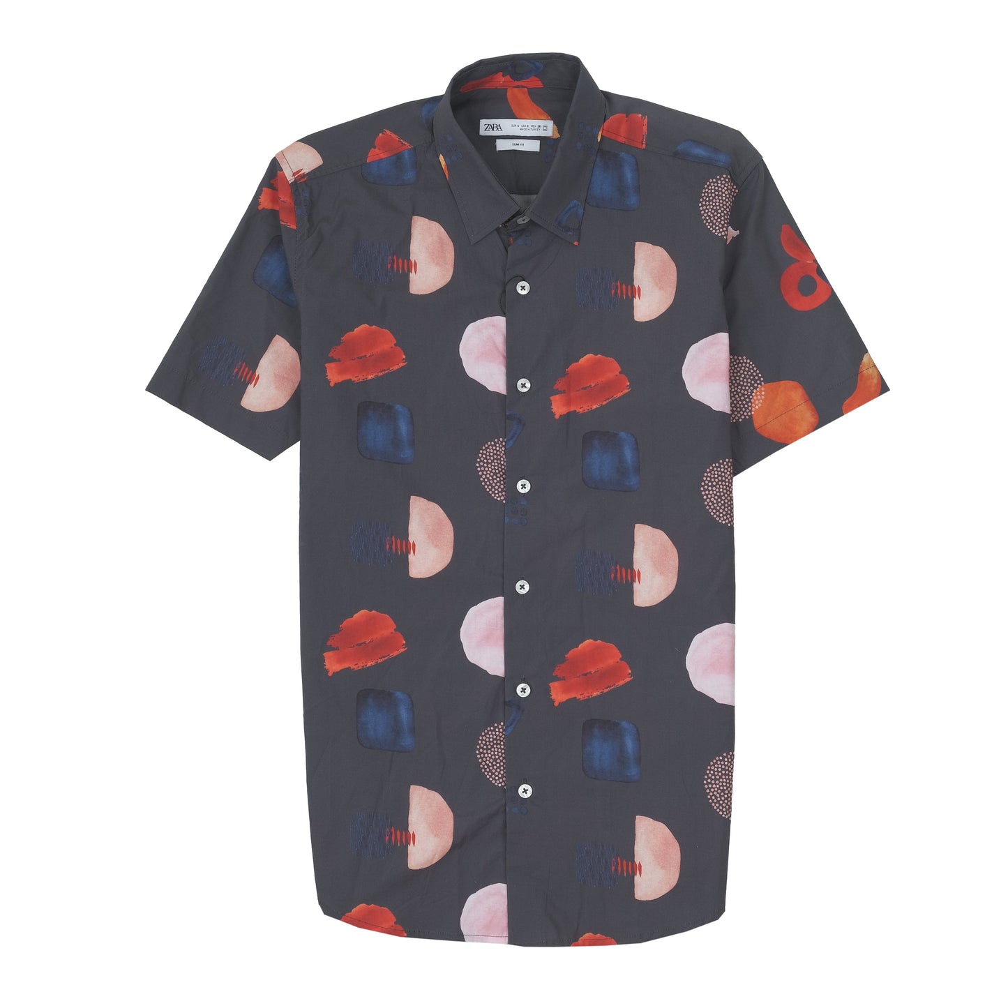 ZARA Charcoal Abstract Print Short Sleeve Casual Shirt
